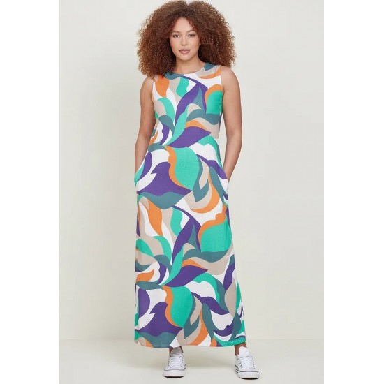 Vestido Longo Plano com Bolso Estampa Brisa do Mar