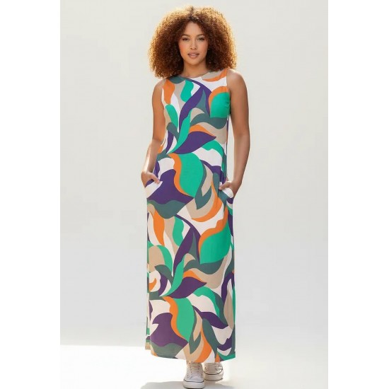 Vestido Longo Plano com Bolso Estampa Brisa do Mar