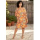 Vestido Curto Plano Com Babado Laranja Floral