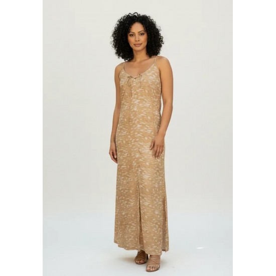 Vestido Longo Caçuá Viscose Alça Fina Estampa Dunas Do Nordeste