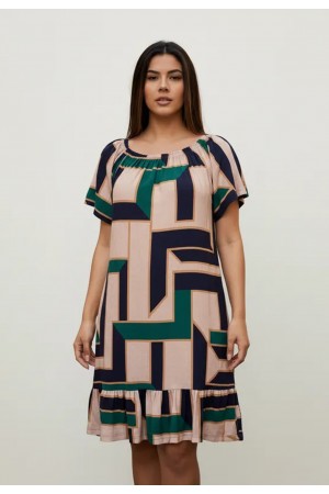 Vestido Curto Malha Mullet Ombro a Ombro Amplo Estampa Chapada de Areia