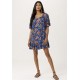 Vestido Curto Viscose com Babado Estampa Folhagem Azul da Mata