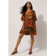Vestido Curto Viscose com Babado Estampa Calor da Mata