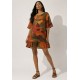 Vestido Curto Viscose com Babado Estampa Calor da Mata