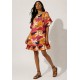 Vestido Curto Viscose com Babado Estampa Jardim Solar