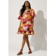 Vestido Curto Viscose com Babado Estampa Jardim Solar