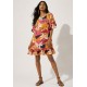 Vestido Curto Viscose com Babado Estampa Jardim Solar