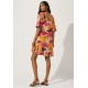Vestido Curto Viscose com Babado Estampa Jardim Solar