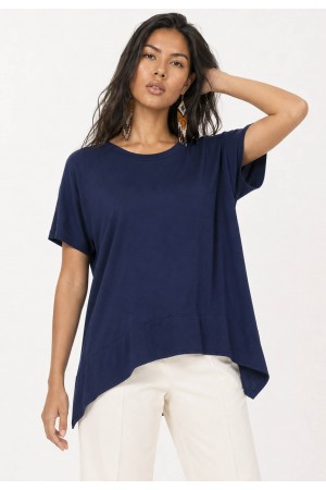T-Shirt Ampla Malha Manga Curta Azul Marinho