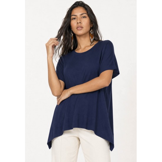 T-Shirt Ampla Malha Manga Curta Azul Marinho