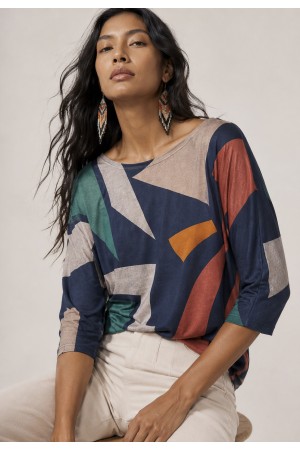 Blusa Morcego Ampla Manga 3/4 Geometrias do Tempo