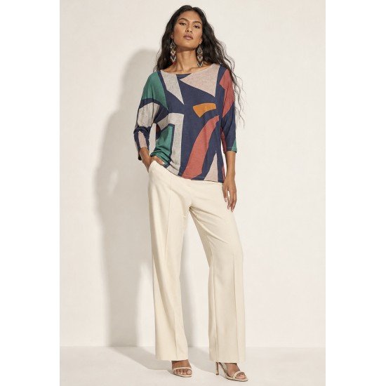 Blusa Morcego Ampla Manga 3/4 Geometrias do Tempo
