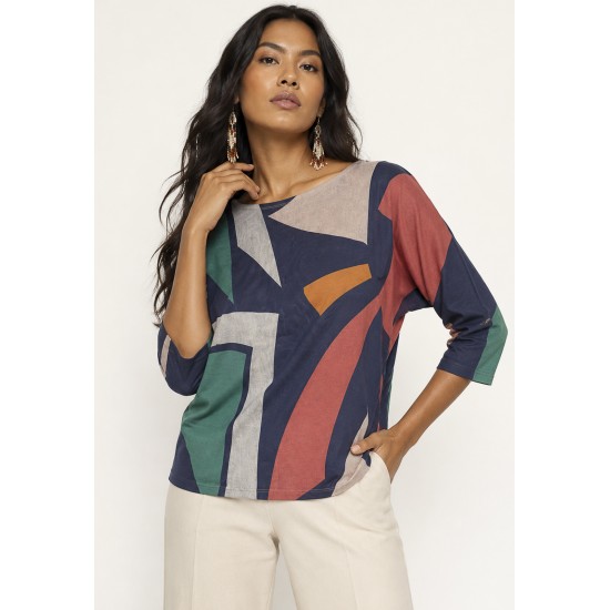 Blusa Morcego Ampla Manga 3/4 Geometrias do Tempo