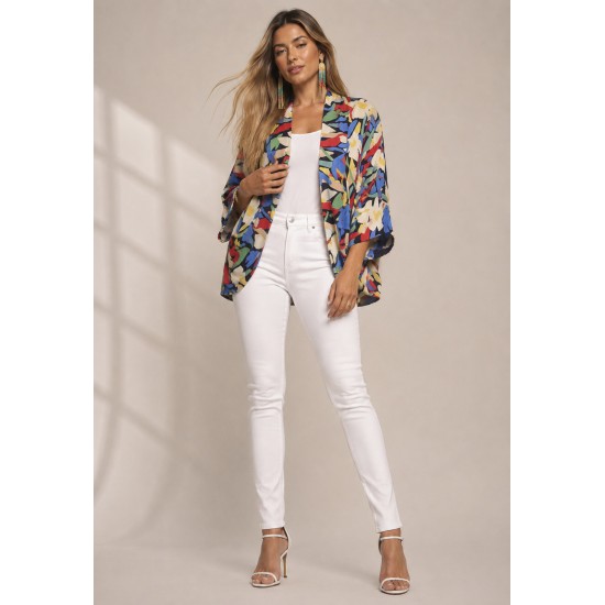 Kimono Viscose Manga Ampla Estampa Floresce