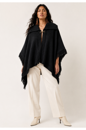 Poncho de Tricô de Frio Feminino Eclipse Amazônico Preto Inverno