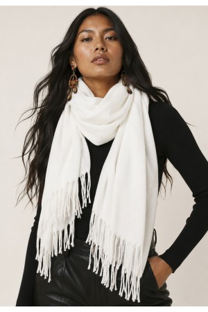 Echarpe Feminina Branca com Franjas para Frio e Inverno
