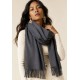 Echarpe Feminina Cinza com Franjas para Frio e Inverno
