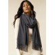 Echarpe Feminina Cinza com Franjas para Frio e Inverno