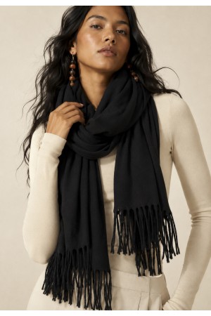 Echarpe Feminina Preto com Franjas para Frio e Inverno