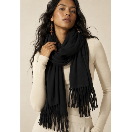 Echarpe Feminina Preto com Franjas para Frio e Inverno