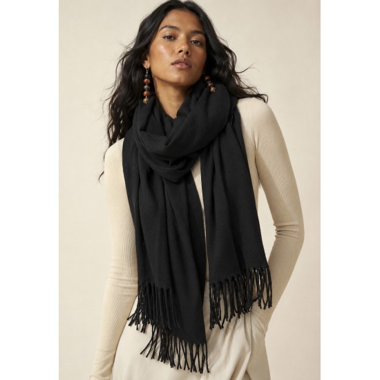 Echarpe Feminina Preto com Franjas para Frio e Inverno