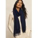 Echarpe Feminina Azul Marinho com Franjas para Frio e Inverno