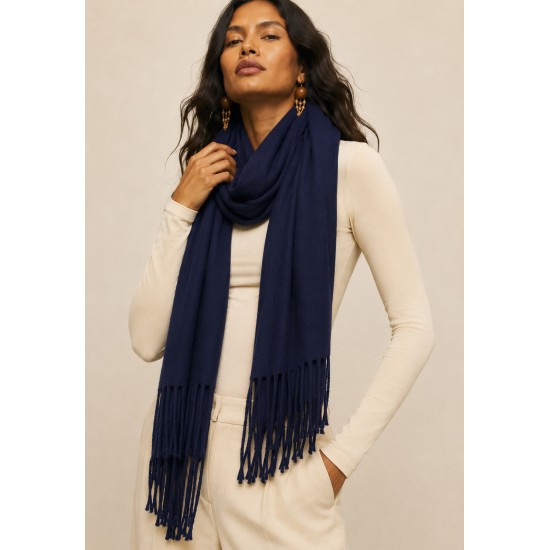 Echarpe Feminina Azul Marinho com Franjas para Frio e Inverno