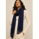 Echarpe Feminina Azul Marinho com Franjas para Frio e Inverno