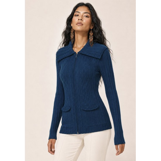 Cardigan Tricô Rio Tapajós Verde Petróleo