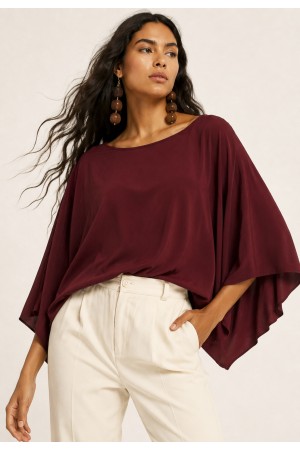 Blusa Poncho Baguari Ampla Bordô