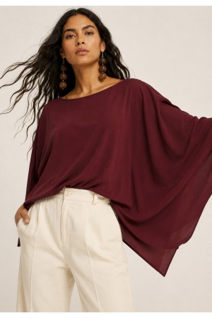 Blusa Poncho Baguari Ampla Bordô