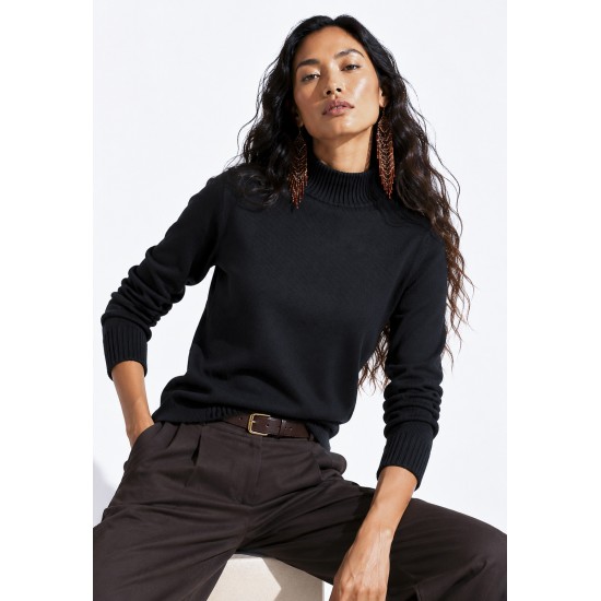 Suéter de Tricot Gola Pequena Inverno Vital Preto