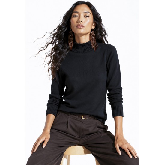 Suéter de Tricot Gola Pequena Inverno Vital Preto
