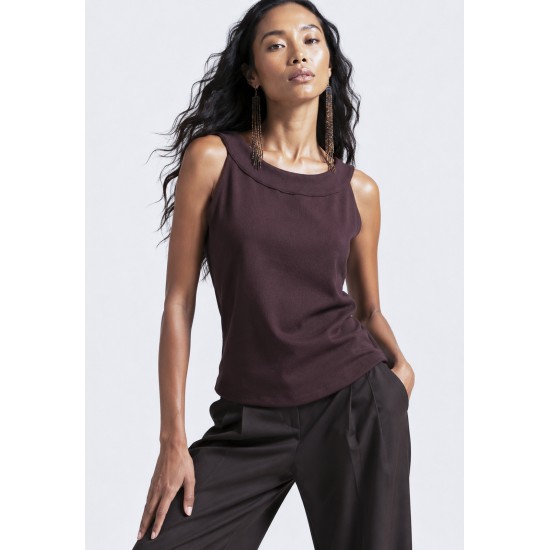 Blusa Regata Potira Malha Canelada Marrom