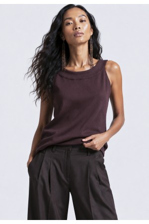 Blusa Regata Potira Malha Canelada Marrom