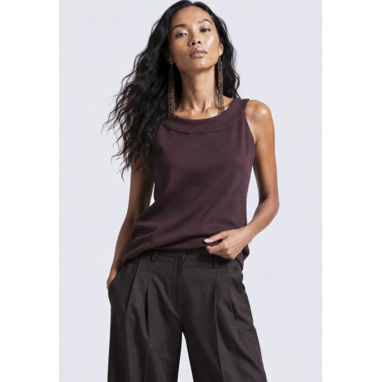Blusa Regata Potira Malha Canelada Marrom