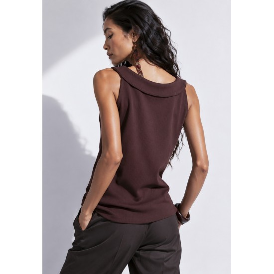 Blusa Regata Potira Malha Canelada Marrom