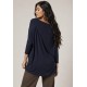 Blusa Canoa Malha Manga 3/4 Azul Marinho