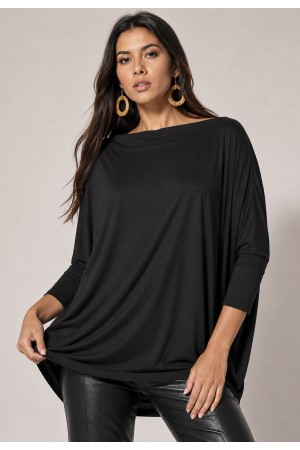 Blusa Canoa Malha Manga 3/4 Preta