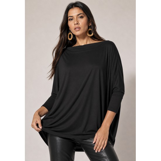 Blusa Canoa Malha Manga 3/4 Preta