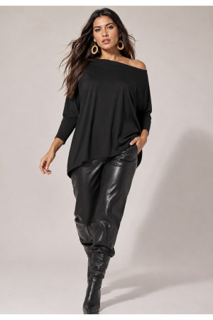 Blusa Canoa Malha Manga 3/4 Preta