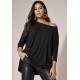 Blusa Canoa Malha Manga 3/4 Preta