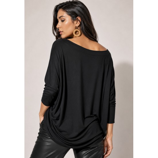 Blusa Canoa Malha Manga 3/4 Preta