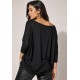 Blusa Canoa Malha Manga 3/4 Preta