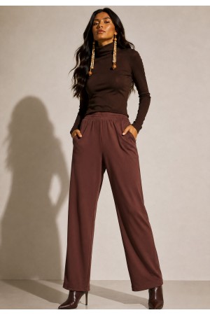 Calça Reta Naná Malha Marrom Chocolate