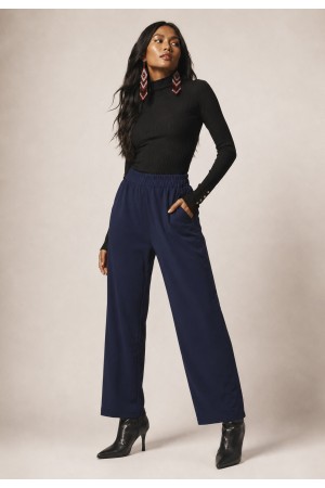 Calça Reta Naná Malha Azul Marinho
