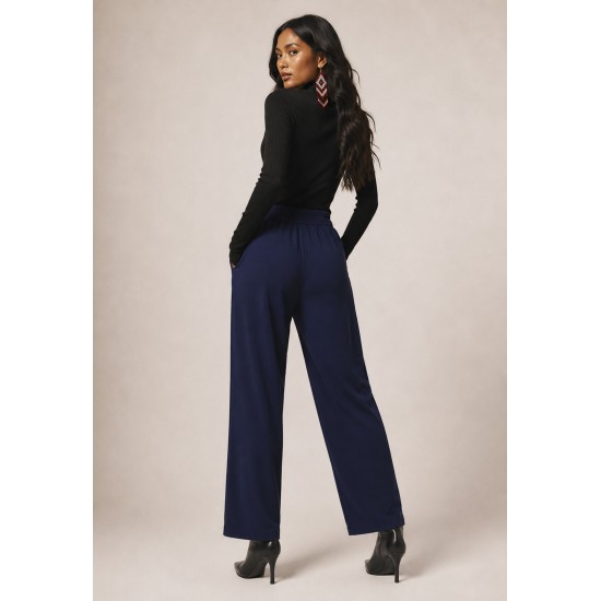 Calça Reta Naná Malha Azul Marinho