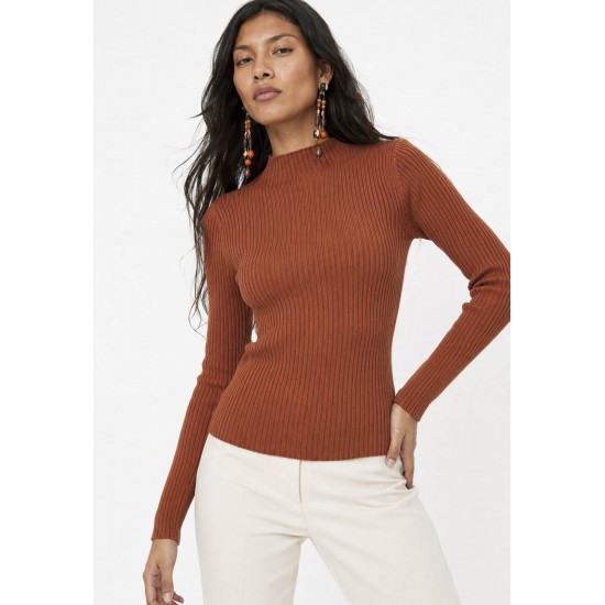Suéter de Tricô Slim Canelado Terracota