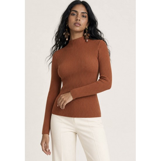 Suéter de Tricô Slim Canelado Terracota