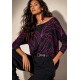 Blusa Canoa Malha Manga 3/4 Estampa Antúrios Lilás